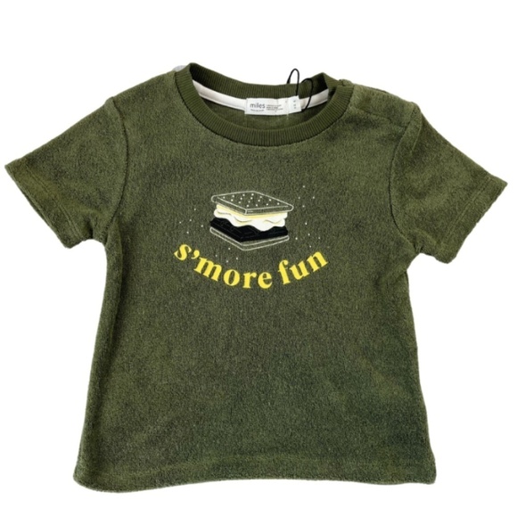 Miles Baby T Shirt Green Terry 12 Months Smore Fun Graphic Tee Short Sleeve New - Picture 1 of 7